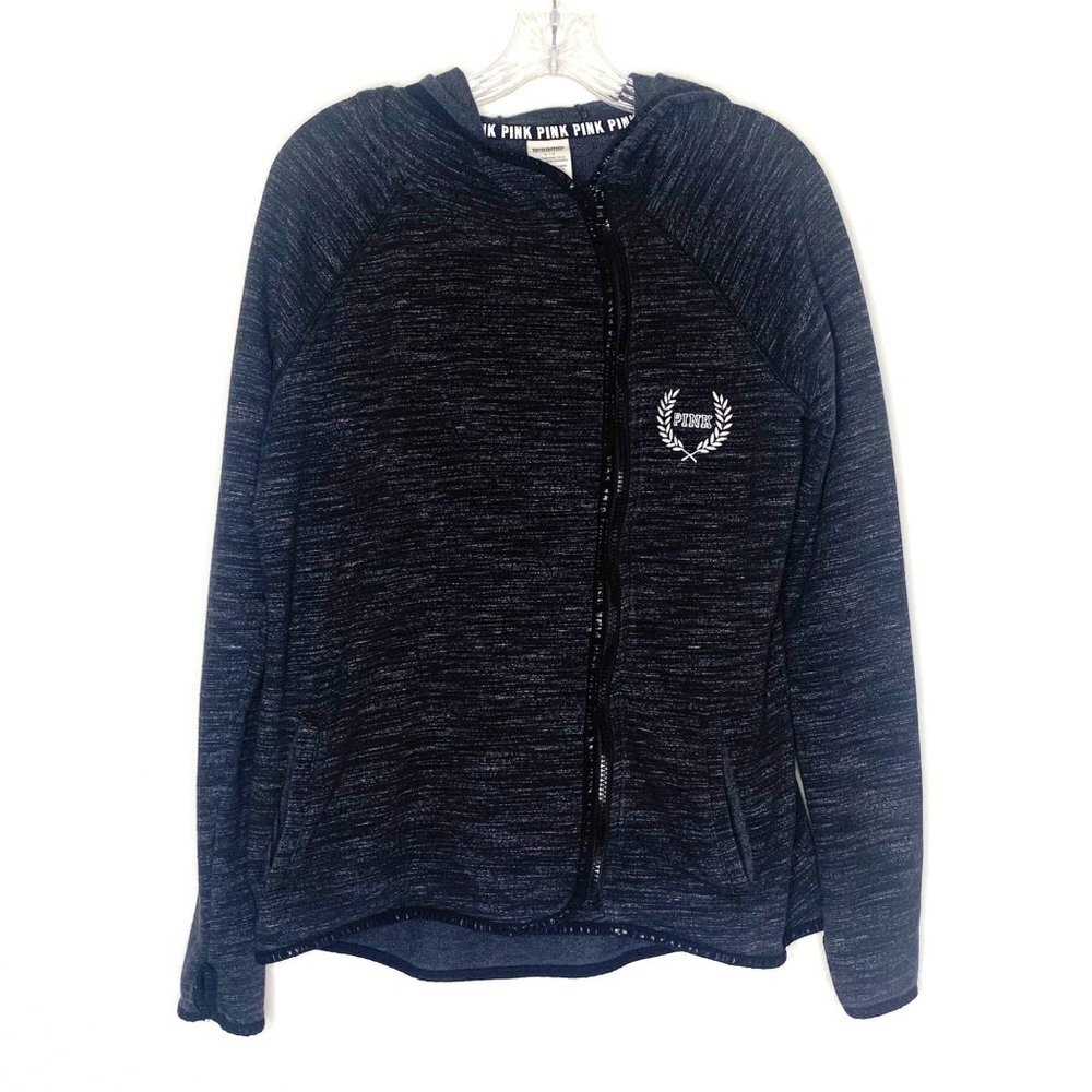 Victoria’s Secret PINK Zip Up Hoodie Long Sleeve Black & White Women’s Size S